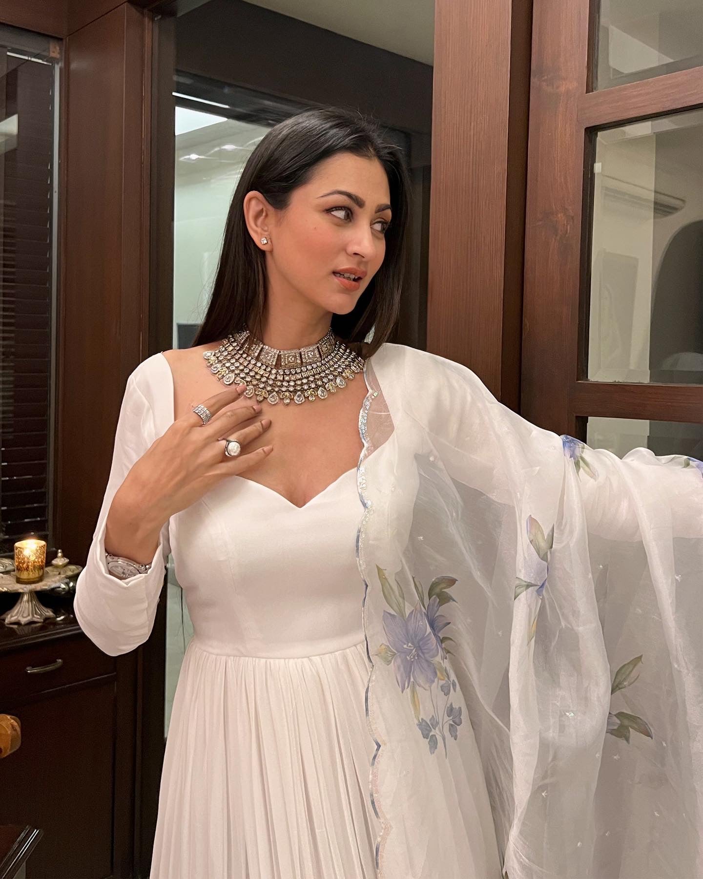 Silver gold zircon choker set