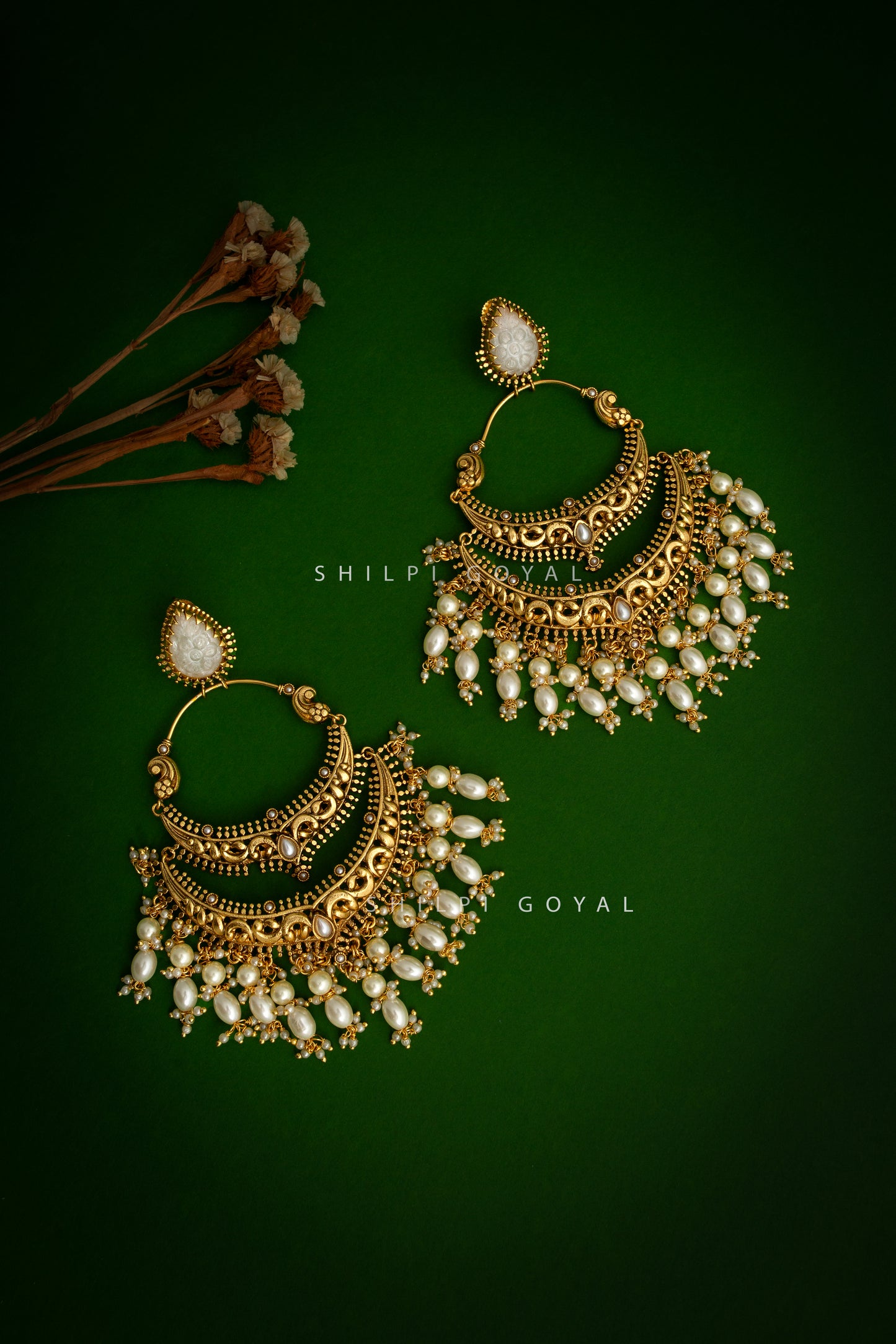 Pearl gold chandbali earring