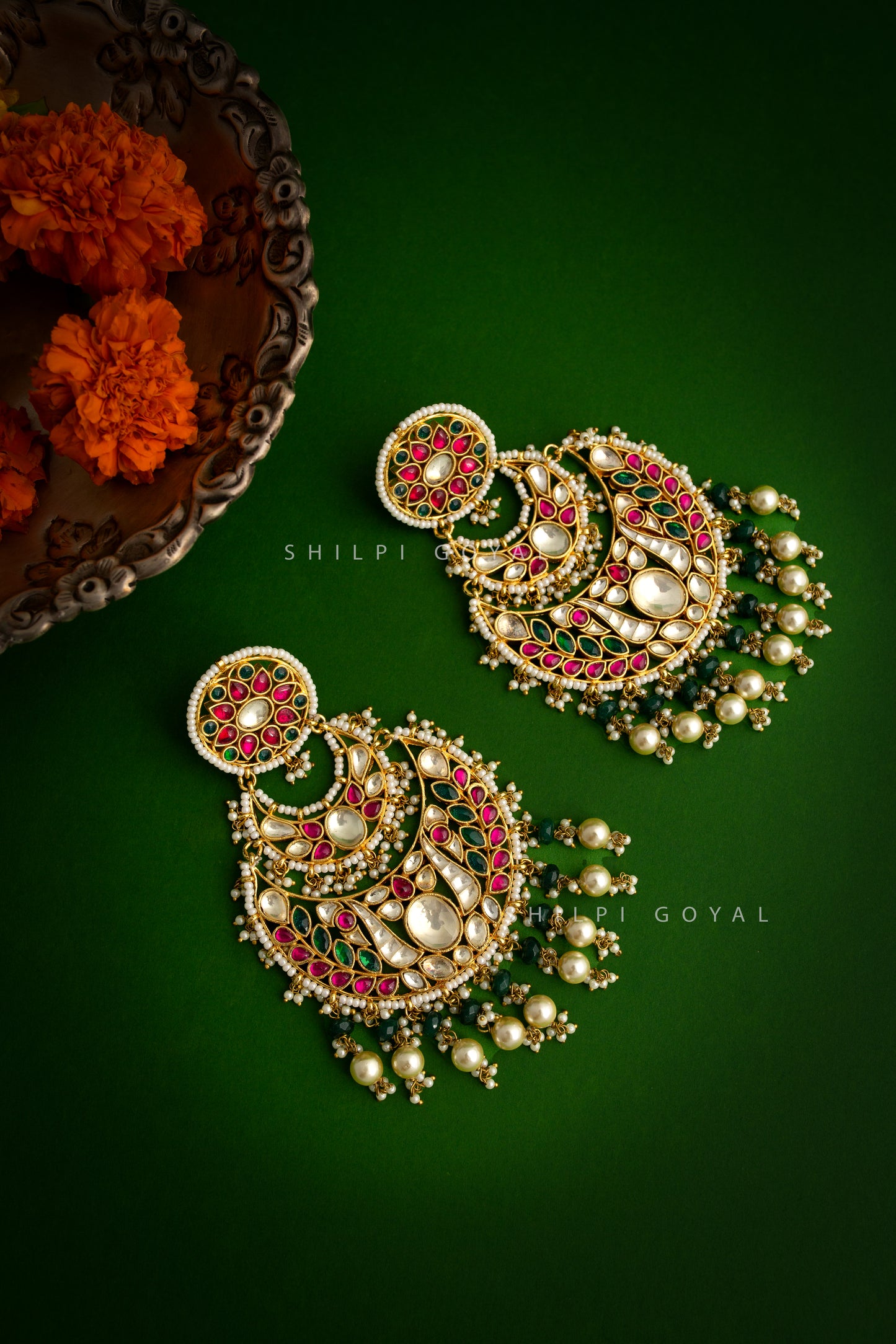 Ruby kundan chandbali earring