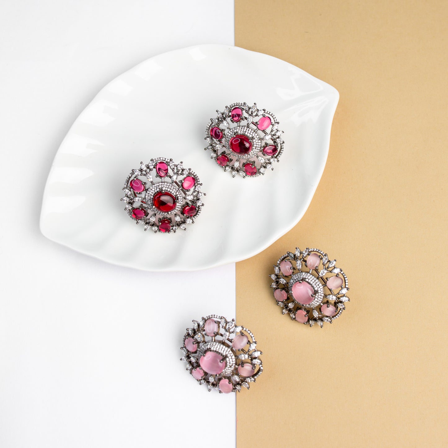 Diamond victorian quartz stone stud earring