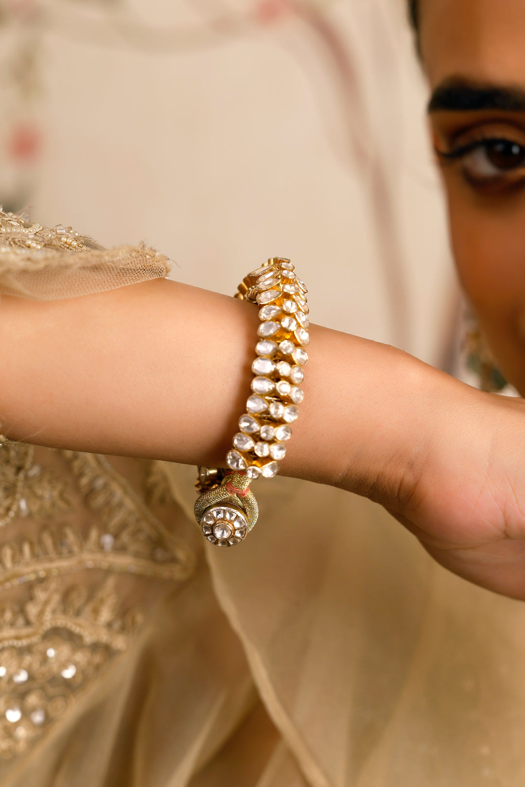 Moissanite polki 92.5 sterling silver ponchi bracelet