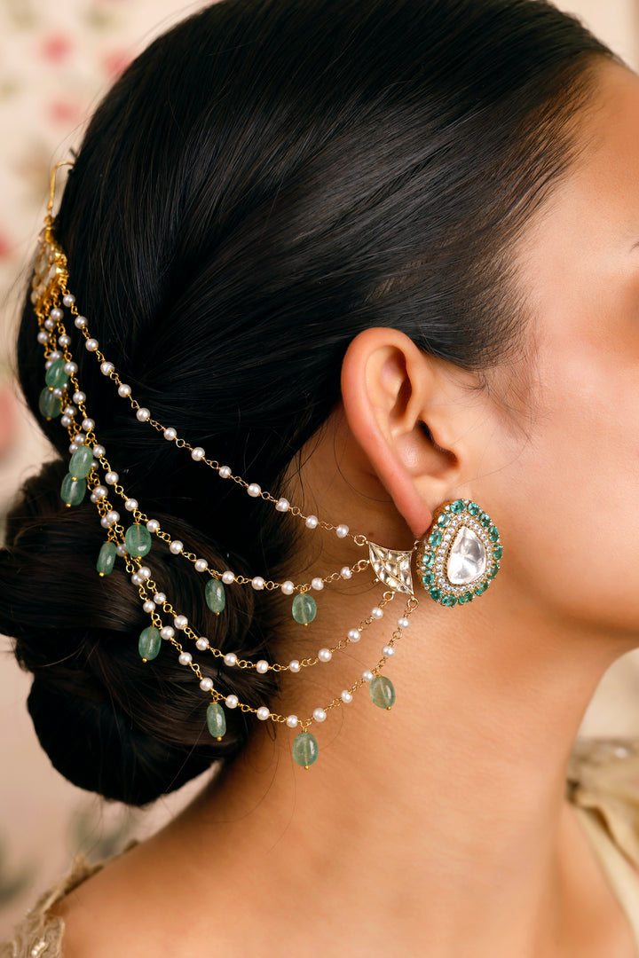 Gulmarg Mint Polki Detached Ear Chain