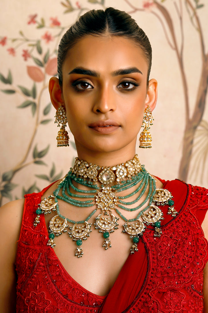 Green kundan multilayered bridal set