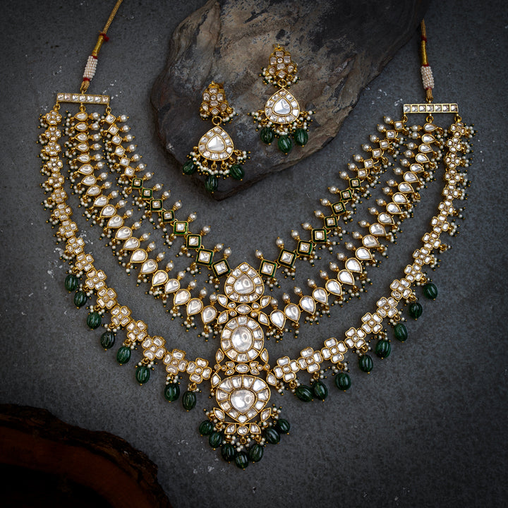 Firdaus Green Polki Necklace