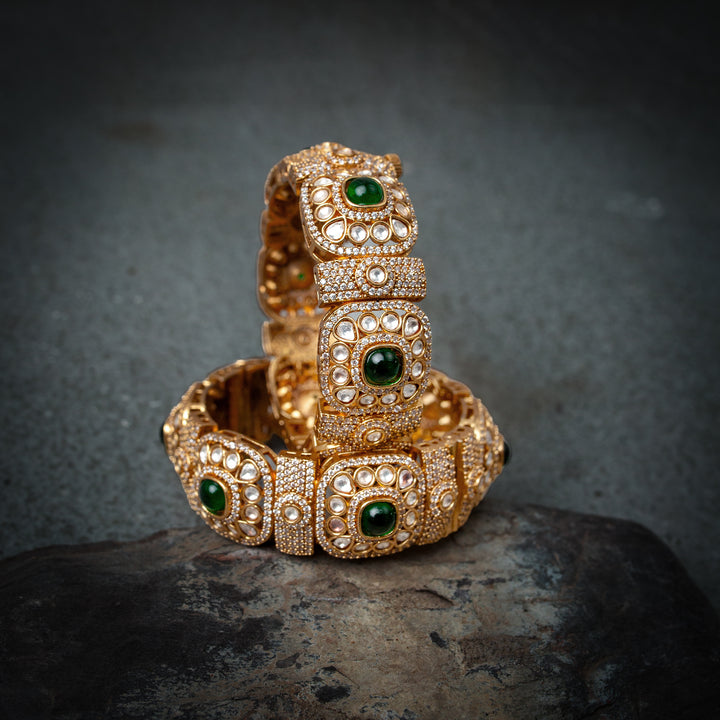 Green polki sterling Gold bangle (Single Piece)