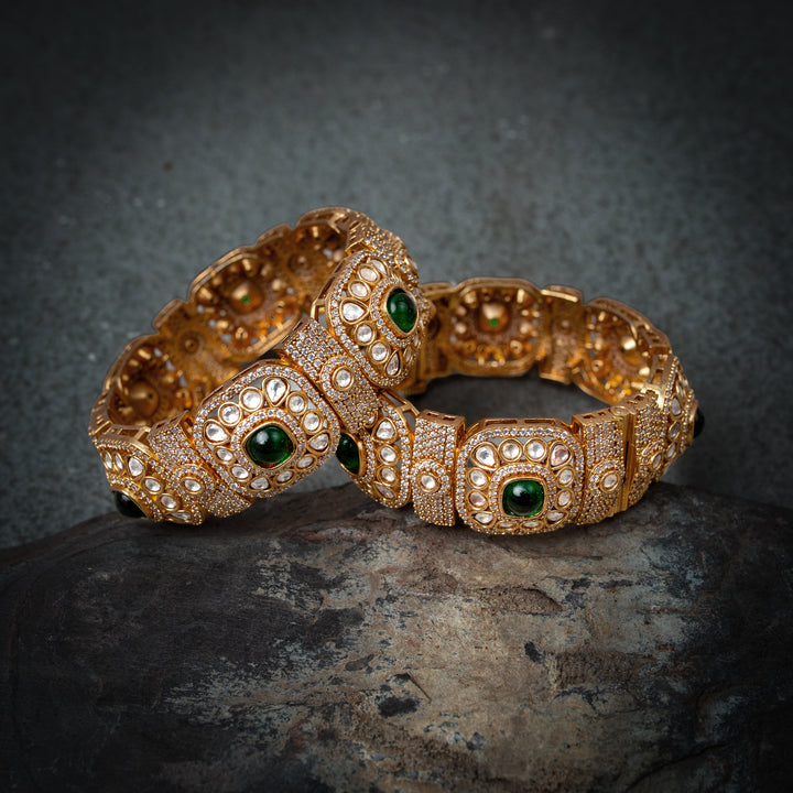 Green polki sterling Gold bangle (Single Piece)