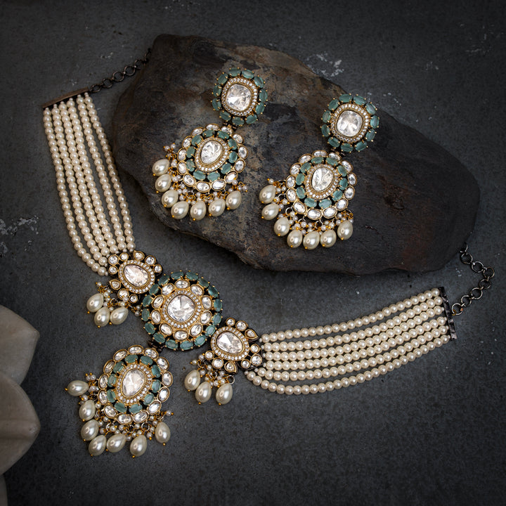 Gulmarg sky blue Polki Necklace