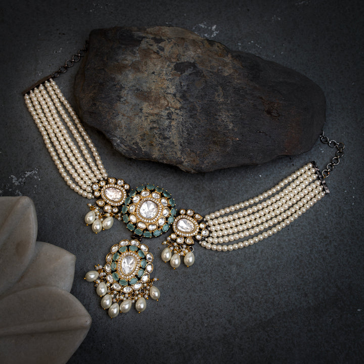 Gulmarg sky blue Polki Necklace