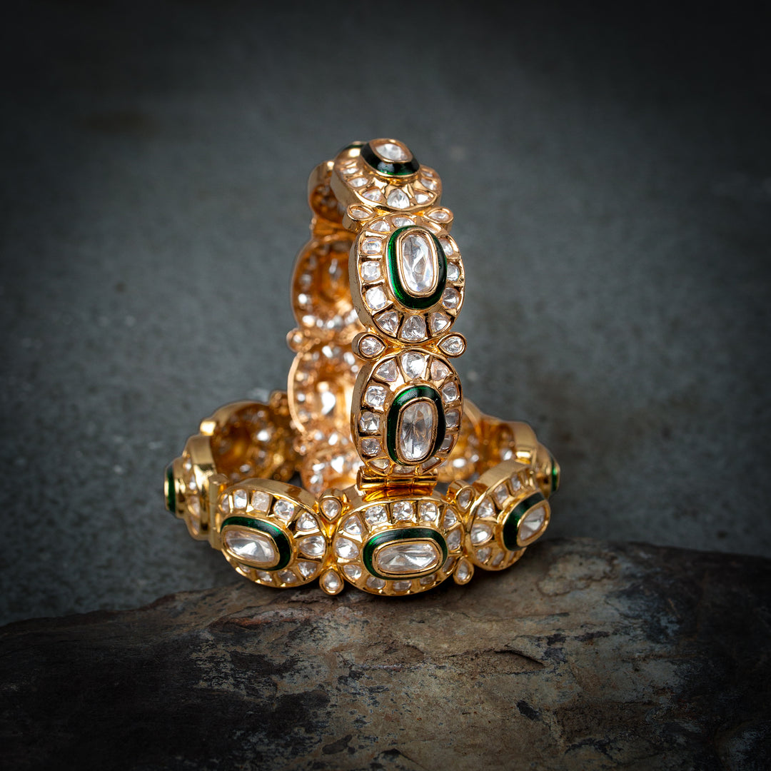Gulrang Polki Emerald bangle(Single Piece)