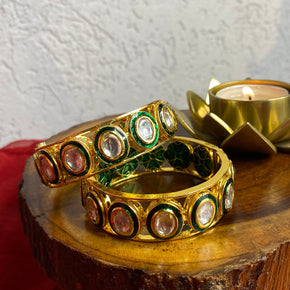 Polki Green Meena Openable Bangle