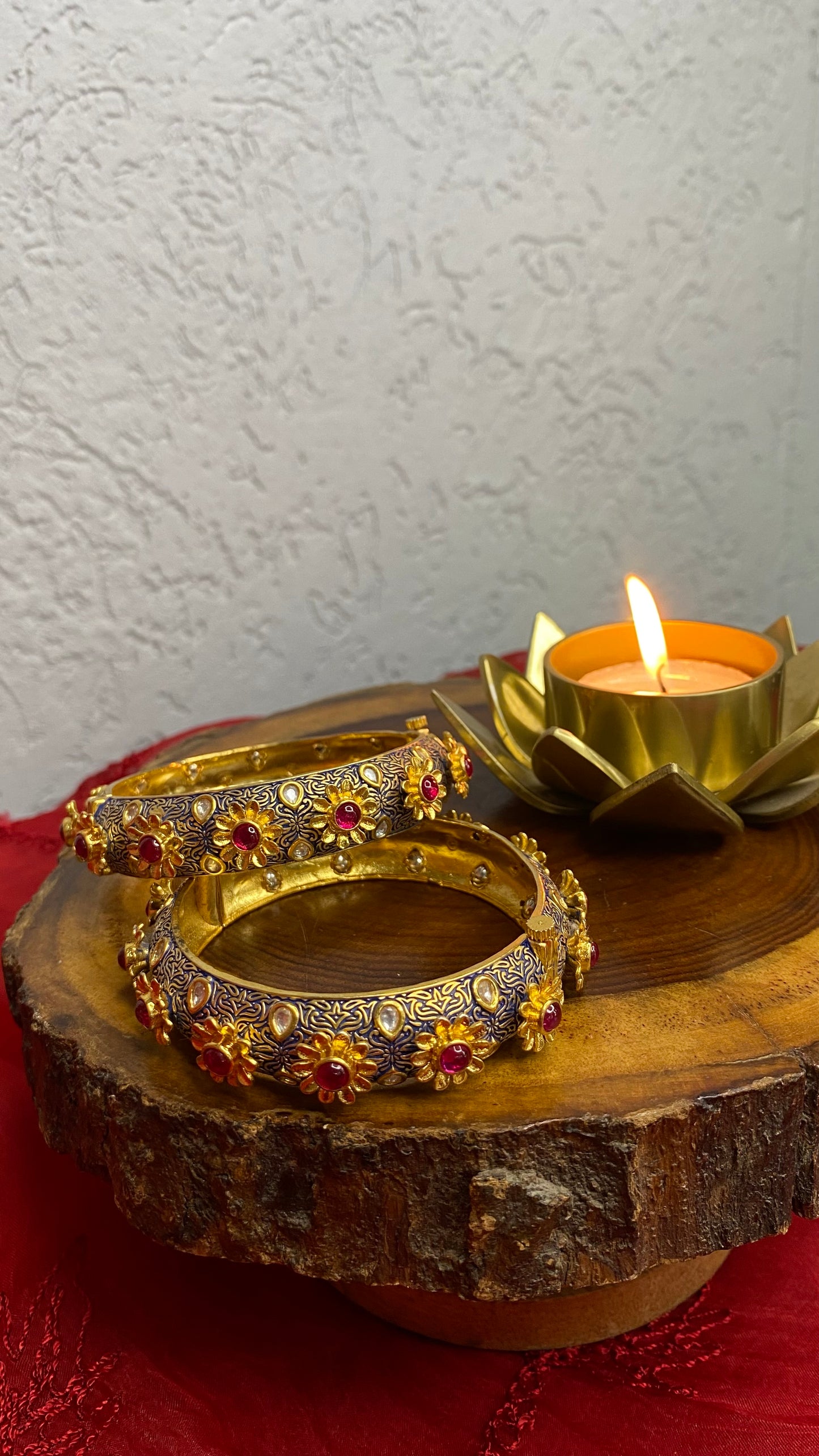 Polki Blue Minakari Flower Openable Bangle