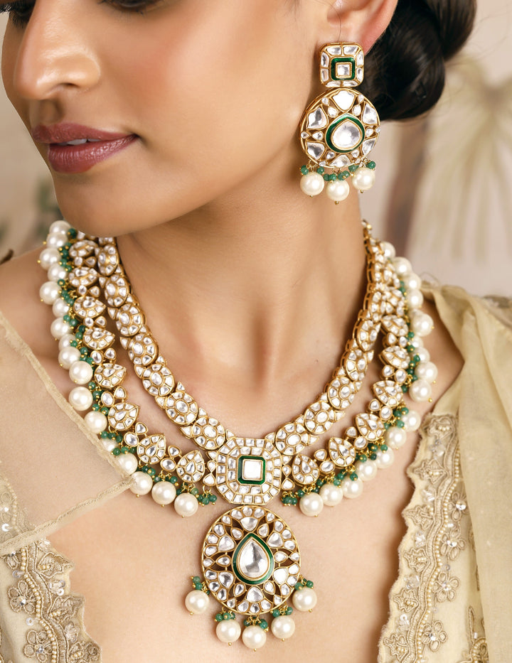 Ishara Green Polki Necklace Set