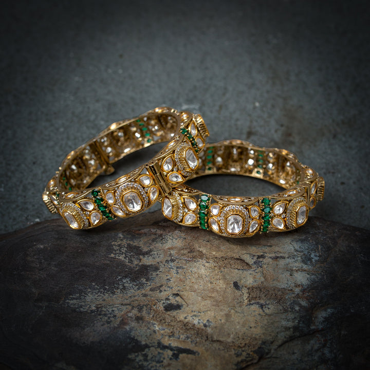 Polki Golden Scallops Bangle(Single Piece)