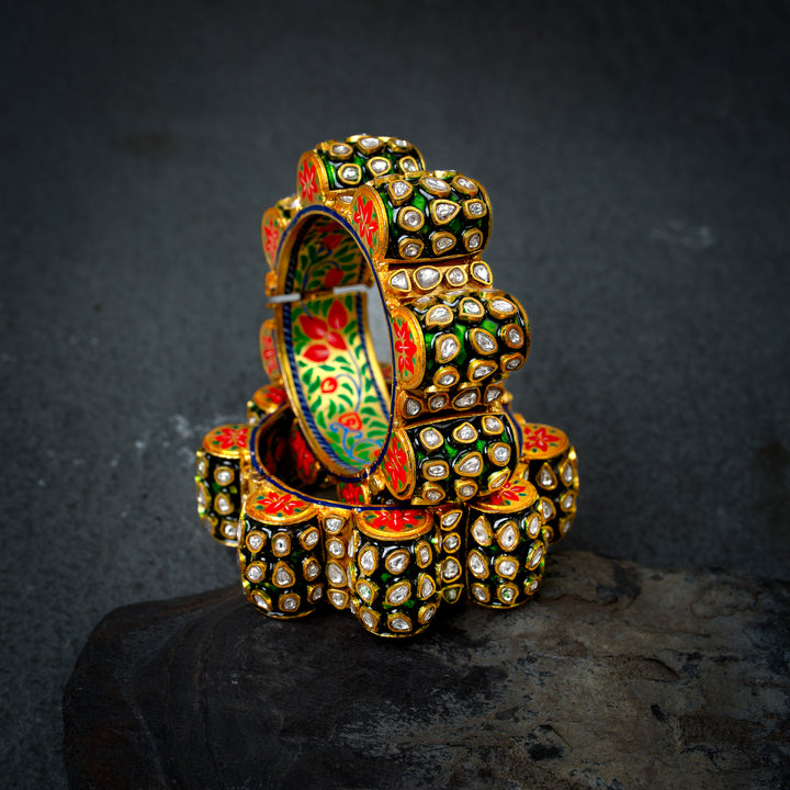 Polki Green Meena Scallops Bangle (Single Piece)