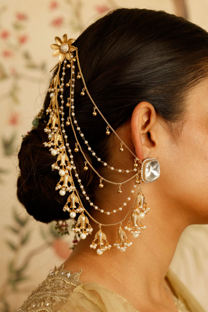 Polki Stud with Attached Ear Chain