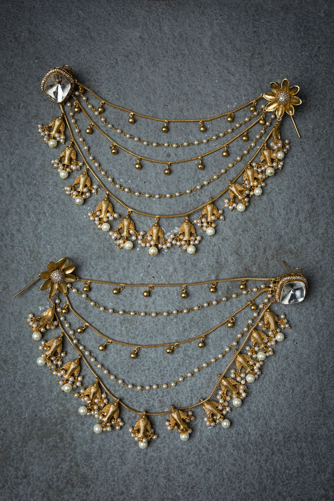 Polki Stud with Attached Ear Chain