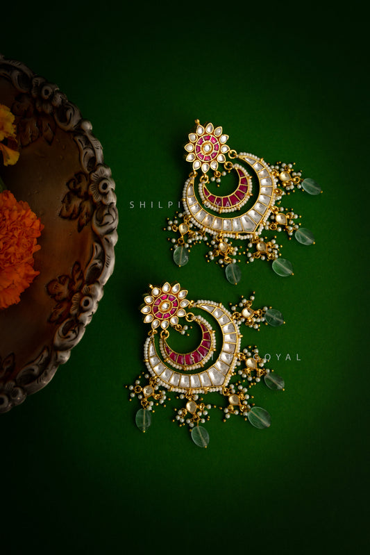 Kundan ruby chandbali earring