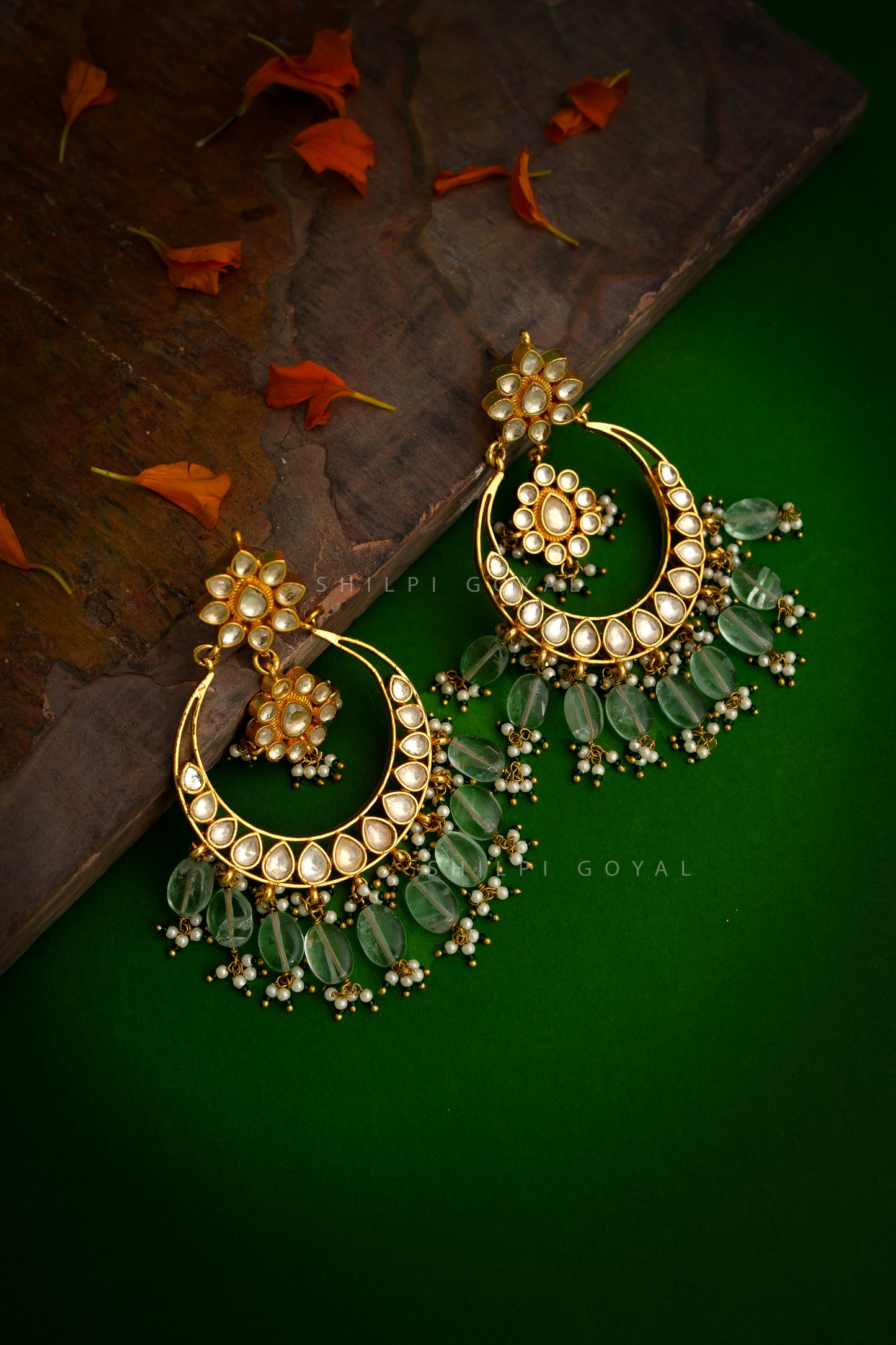 Polki fluorite chandbali earring