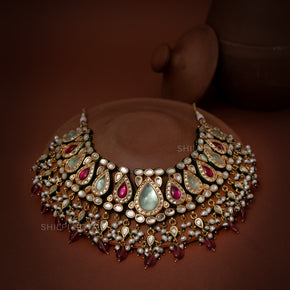 Chandi semi precious necklace set