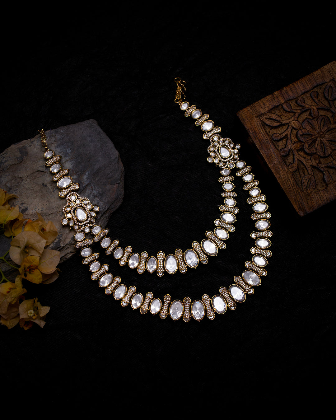 Gulrang Gold two line Polki Necklace Set