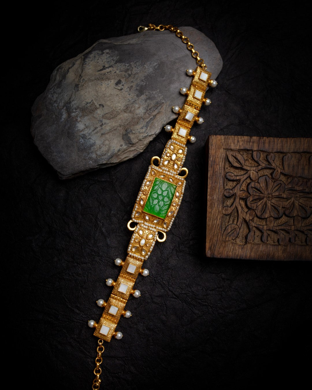 Aafreen Green Polki Necklace Set