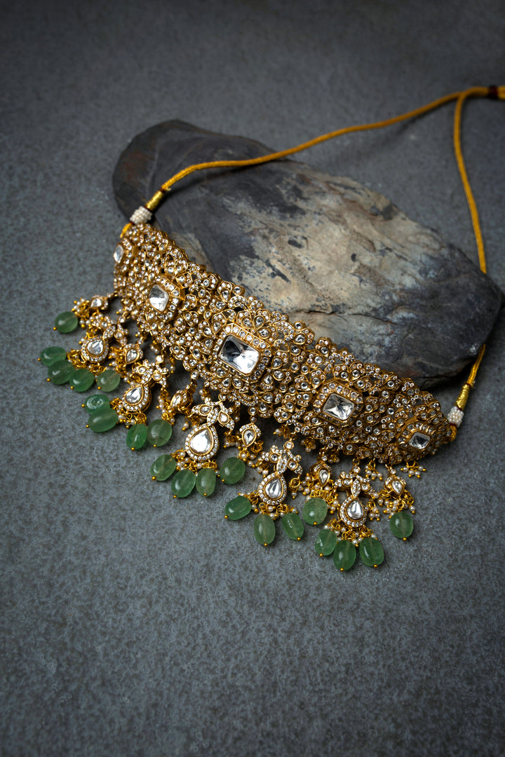 Arshia Green Mint Polki choker set