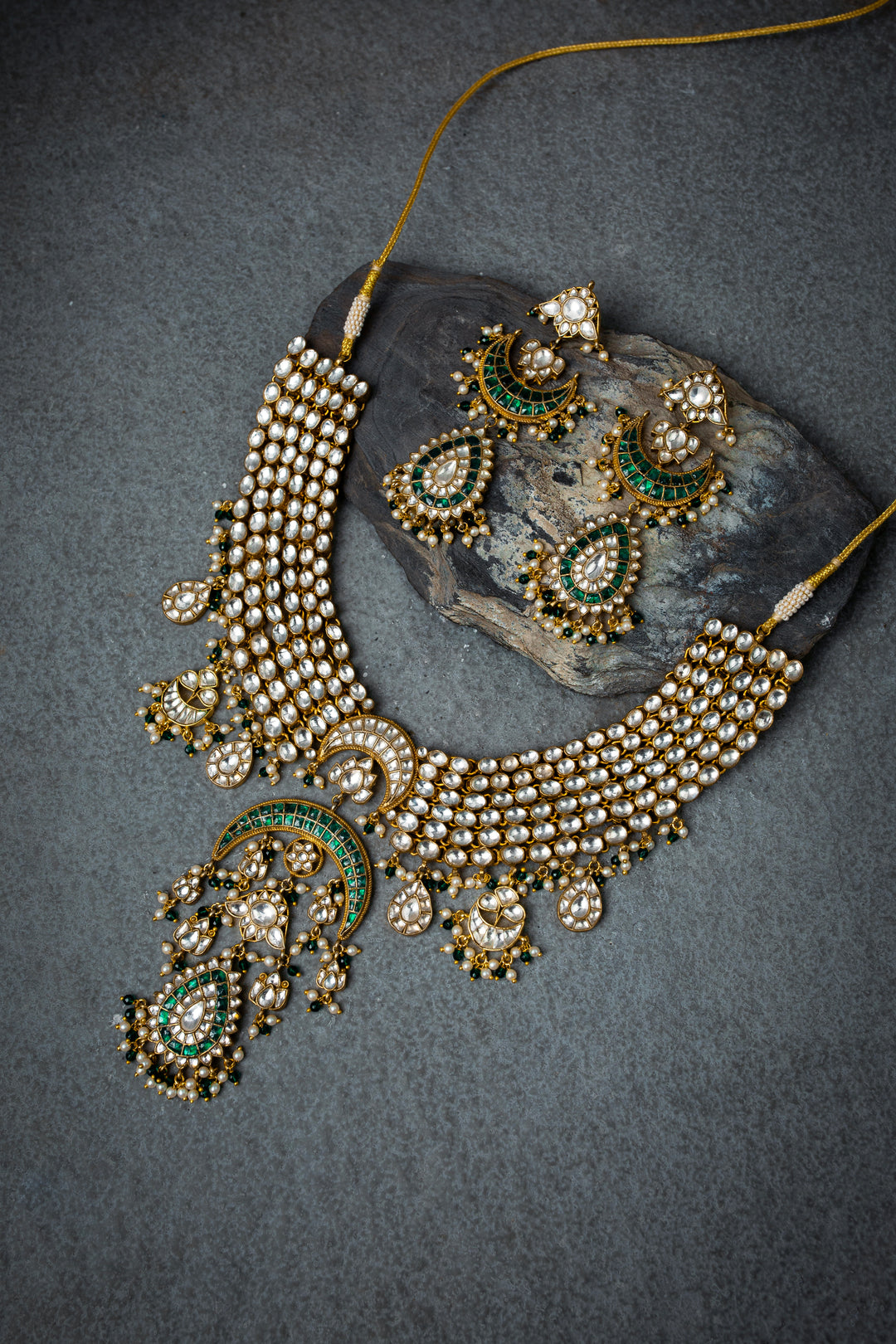 Sahyaadri Green Kundan Necklace Set