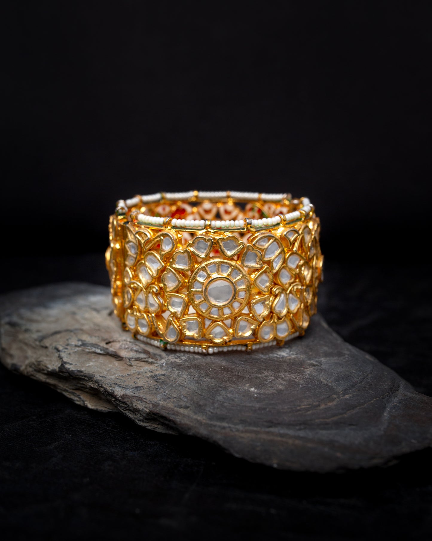 Iyaas Handcrafted Silver Alloy Bangle kundan Stones And Enameling