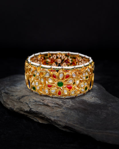 Iyaas Handcrafted Silver Alloy Bangle With Semi-Precious Stones And Enameling