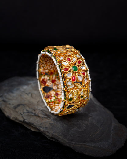 Iyaas Handcrafted Silver Alloy Bangle With Semi-Precious Stones And Enameling