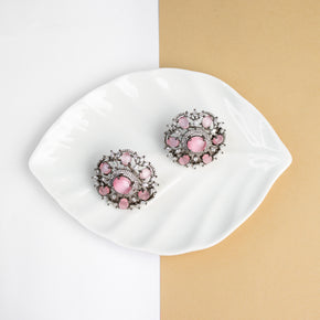 Diamond victorian quartz stone stud earring