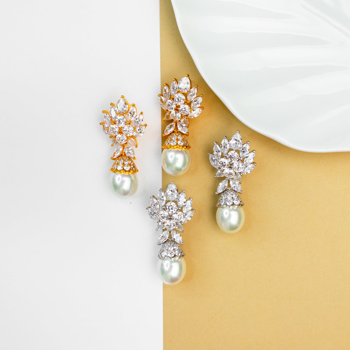 Diamond pearl earring