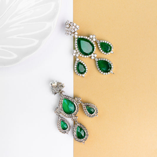 Diamond green doublet stone earring