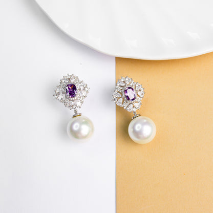 Diamond  pearl earring