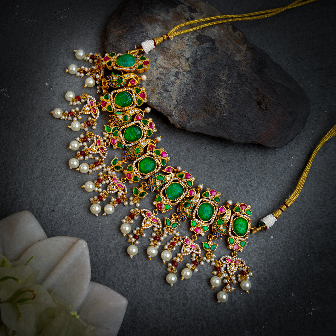 Peacock Emerald Gold Choker Set