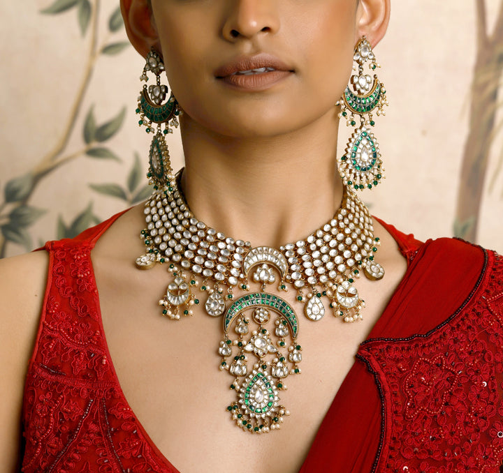 Sahyaadri Green Kundan Necklace Set