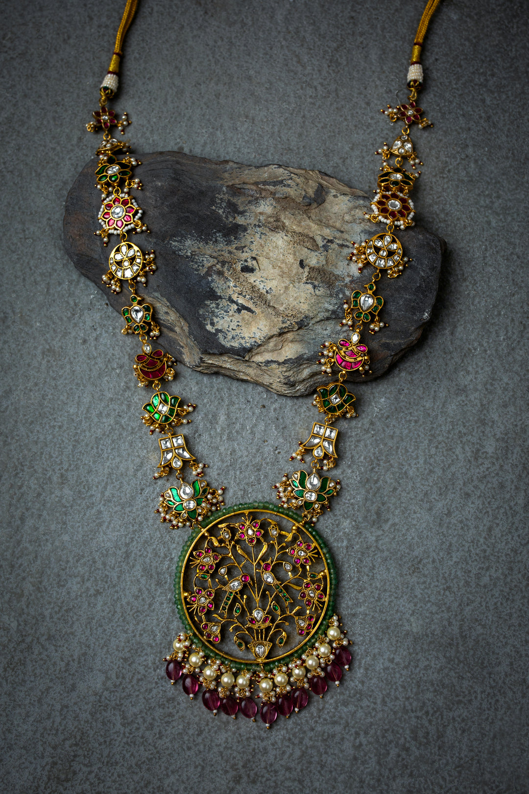 Verdant Long Ruby Green Kundan Necklace