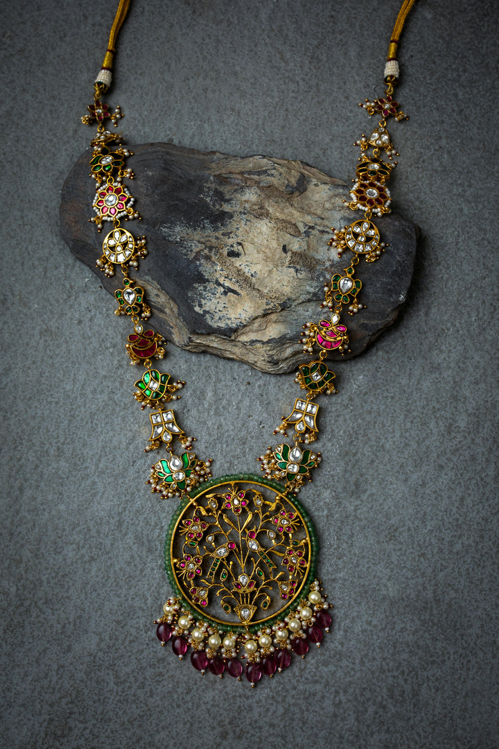 Verdant Long Ruby Green Kundan Necklace