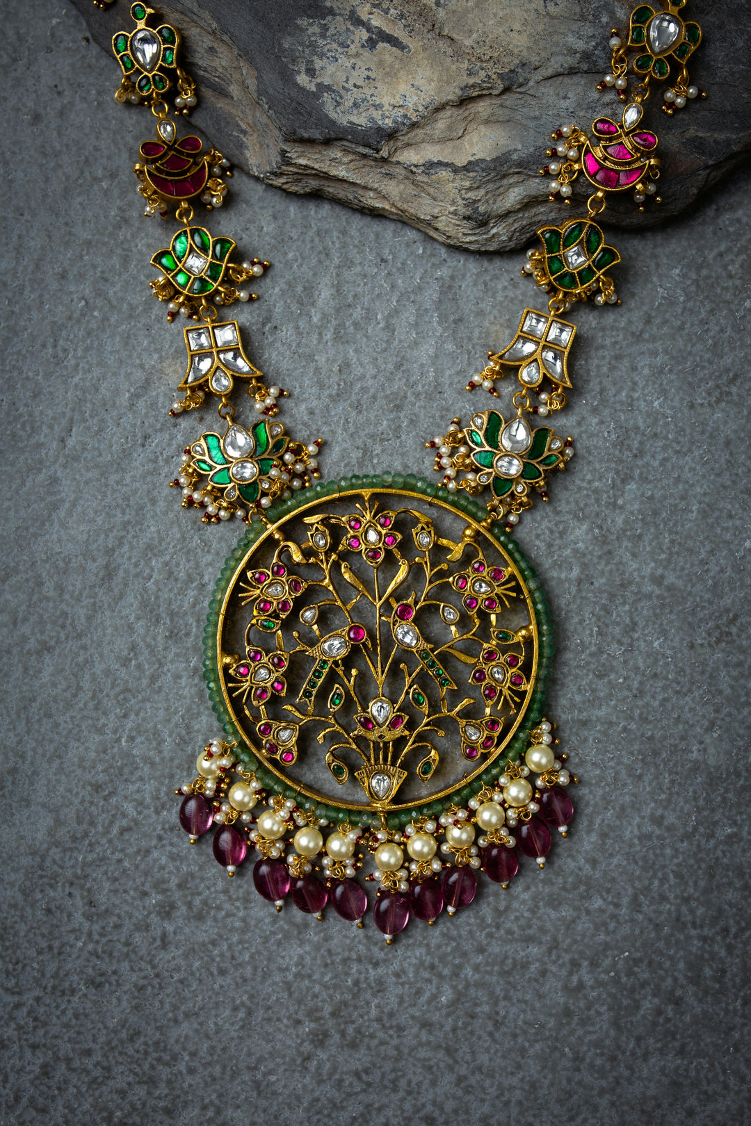 Verdant Long Ruby Green Kundan Necklace