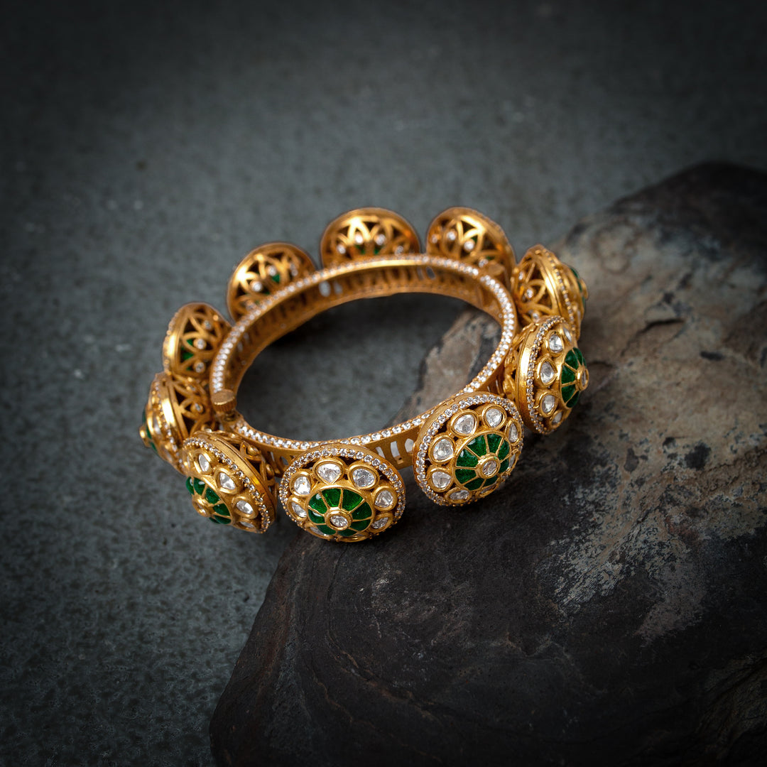 Zeenat Green polki Gold bangle(Single Piece)
