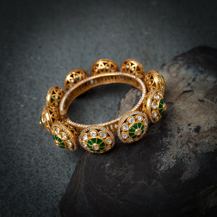 Zeenat Green polki Gold bangle(Single Piece)