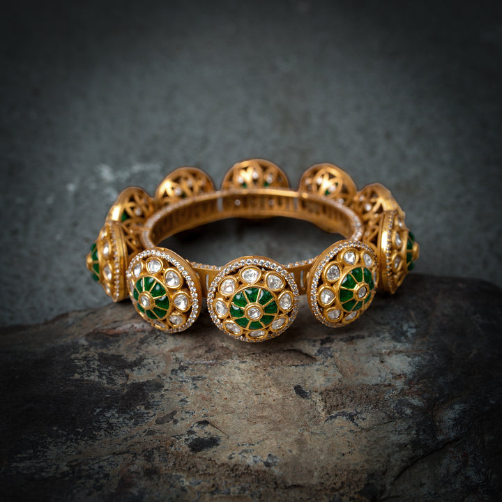 Zeenat Green polki Gold bangle(Single Piece)