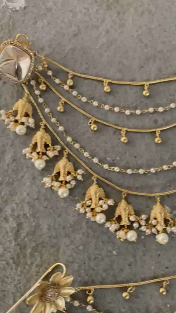 Polki Stud with Attached Ear Chain
