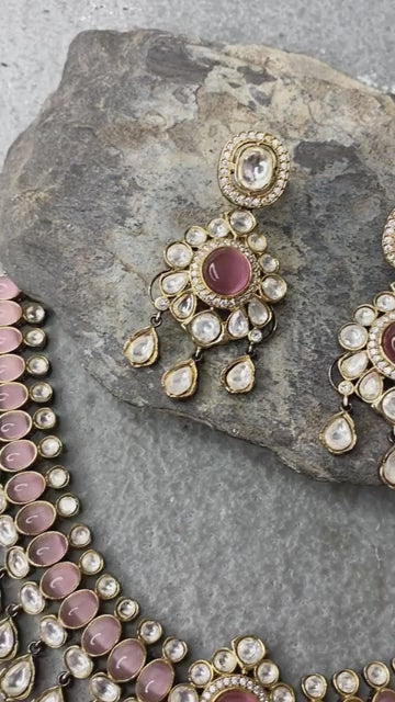 Zeenat Pink Mint Polki Necklace